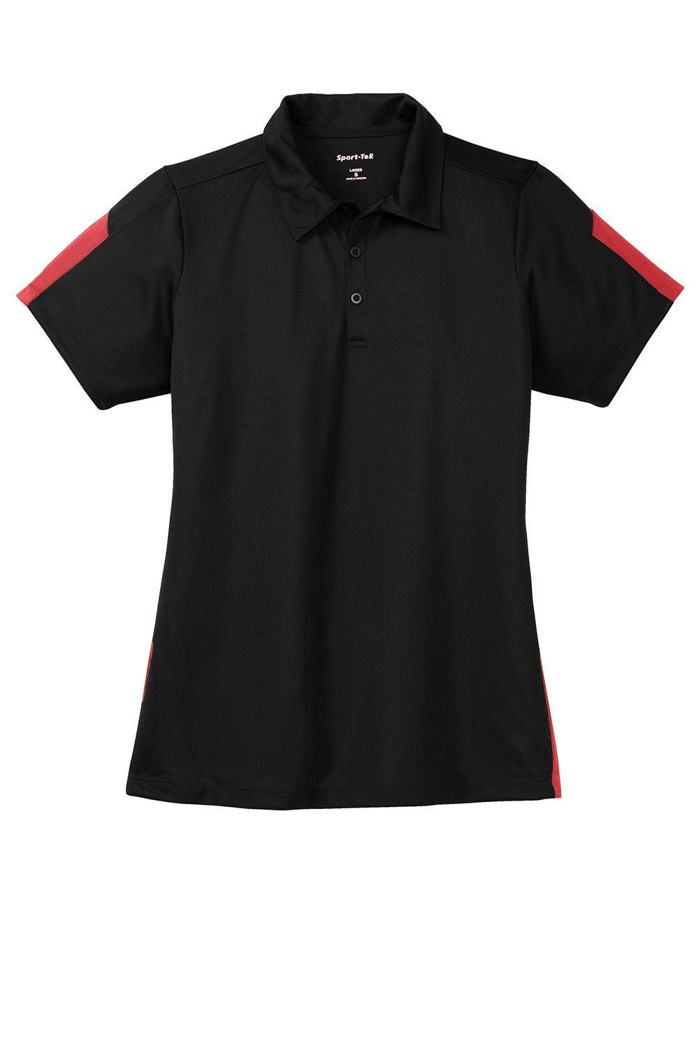 Sport-Tek Womens Active Mesh Moisture Wicking Short Sleeve Polo Shirt - Black/True Red - Closeout