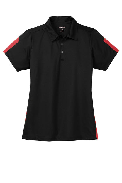 Sport-Tek Womens Active Mesh Moisture Wicking Short Sleeve Polo Shirt - Black/True Red - Closeout