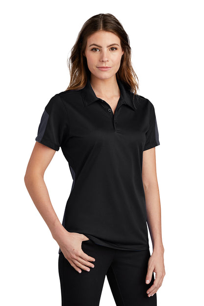 Sport-Tek Womens Active Mesh Moisture Wicking Short Sleeve Polo Shirt - Black/Grey - Closeout