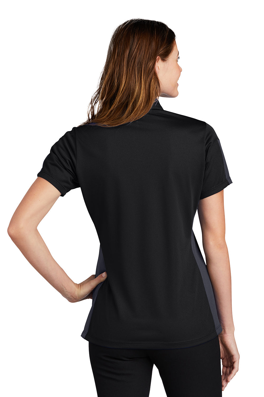 Sport-Tek Womens Active Mesh Moisture Wicking Short Sleeve Polo Shirt - Black/Grey - Closeout