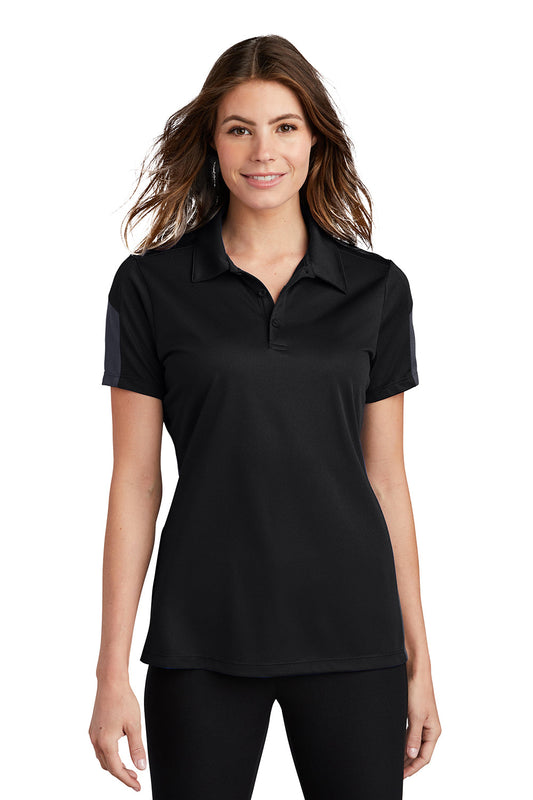 Sport-Tek Womens Active Mesh Moisture Wicking Short Sleeve Polo Shirt - Black/Grey - Closeout