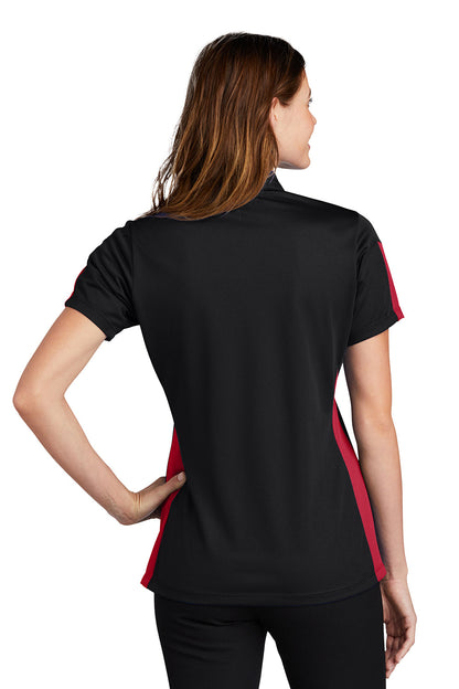 Sport-Tek Womens Active Mesh Moisture Wicking Short Sleeve Polo Shirt - Black/True Red - Closeout