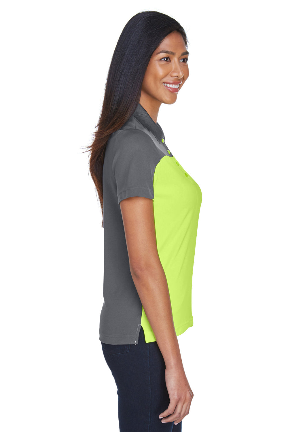 Core 365 Womens Balance Performance Moisture Wicking Short Sleeve Polo Shirt - Safety Yellow/Carbon Grey