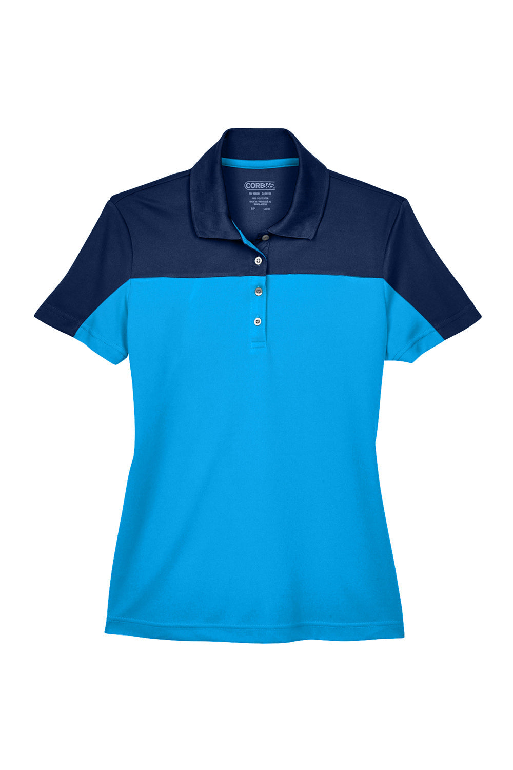 Core 365 Womens Balance Performance Moisture Wicking Short Sleeve Polo Shirt - Electric Blue/Classic Navy Blue