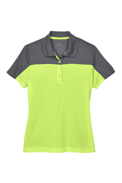 Core 365 Womens Balance Performance Moisture Wicking Short Sleeve Polo Shirt - Safety Yellow/Carbon Grey