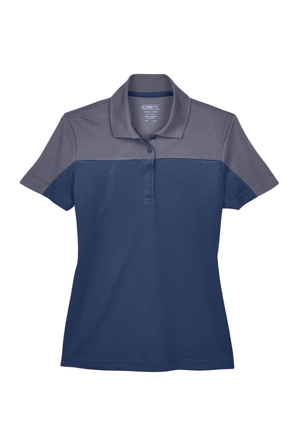 Core 365 Womens Balance Performance Moisture Wicking Short Sleeve Polo Shirt - Classic Navy Blue/Carbon Grey