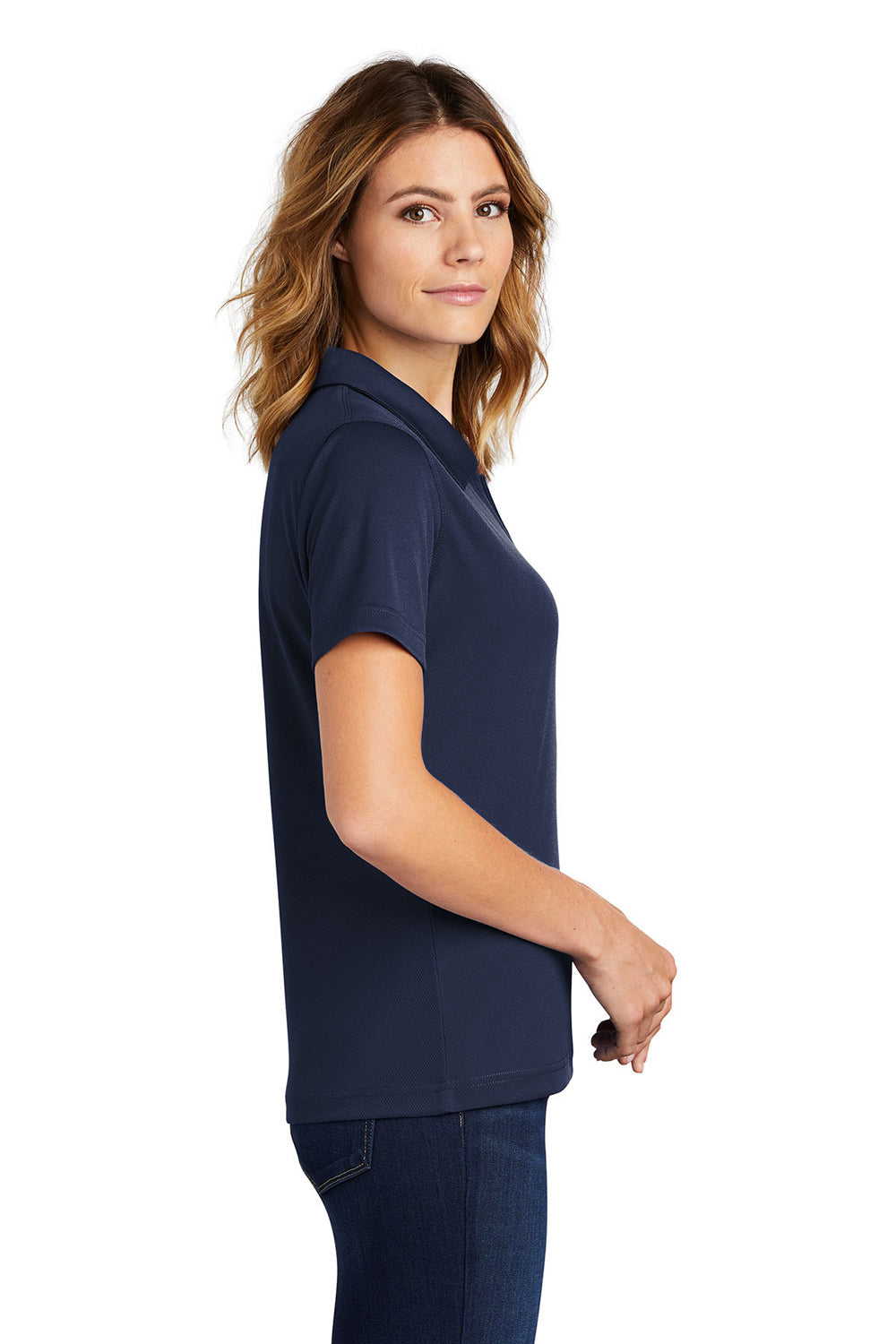 Sport-Tek Womens Dri-Mesh Moisture Wicking Short Sleeve Polo Shirt - Navy Blue