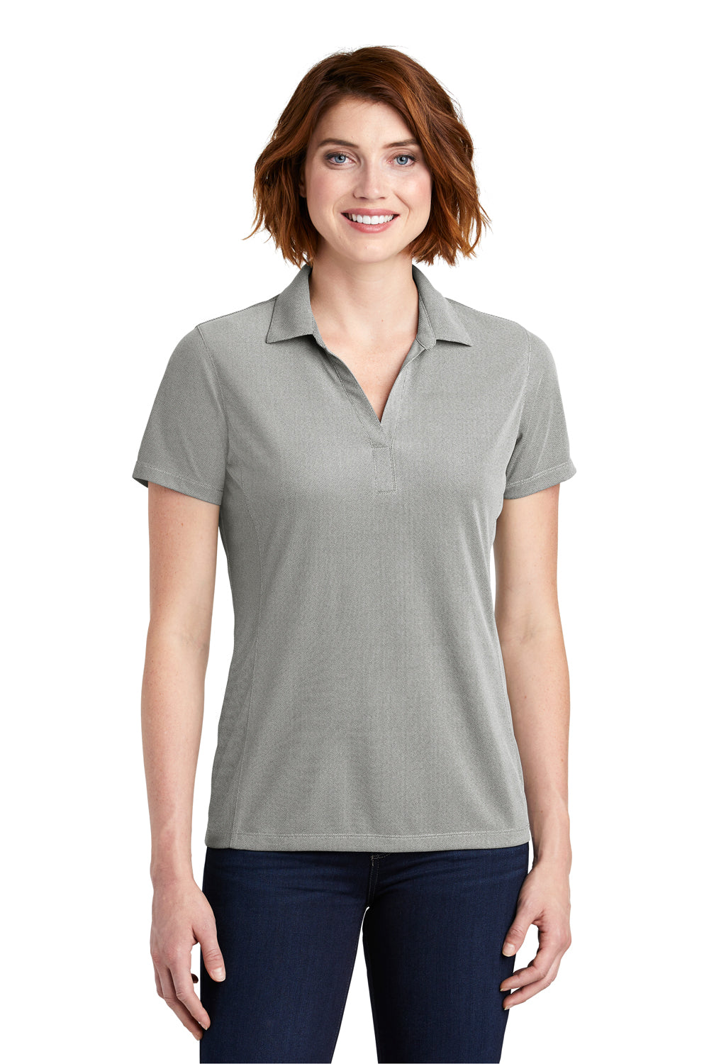 Port Authority Womens Oxford Moisture Wicking Short Sleeve Polo Shirt - Black - Closeout