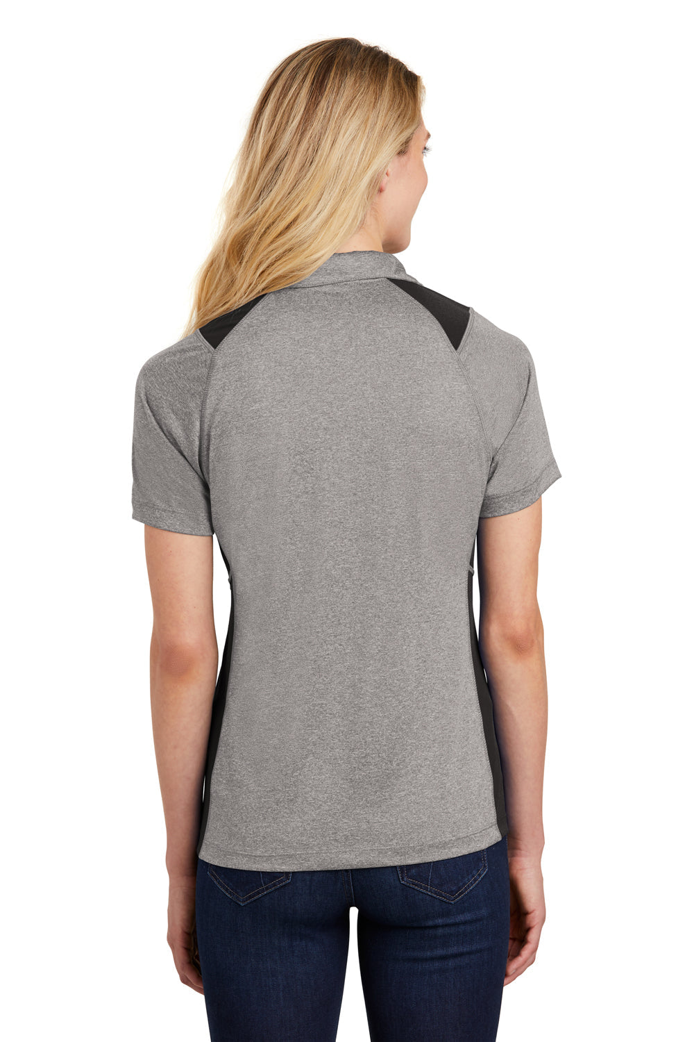 Sport-Tek Womens Heather Contender Moisture Wicking Short Sleeve Polo Shirt - Heather Vintage Grey/Black