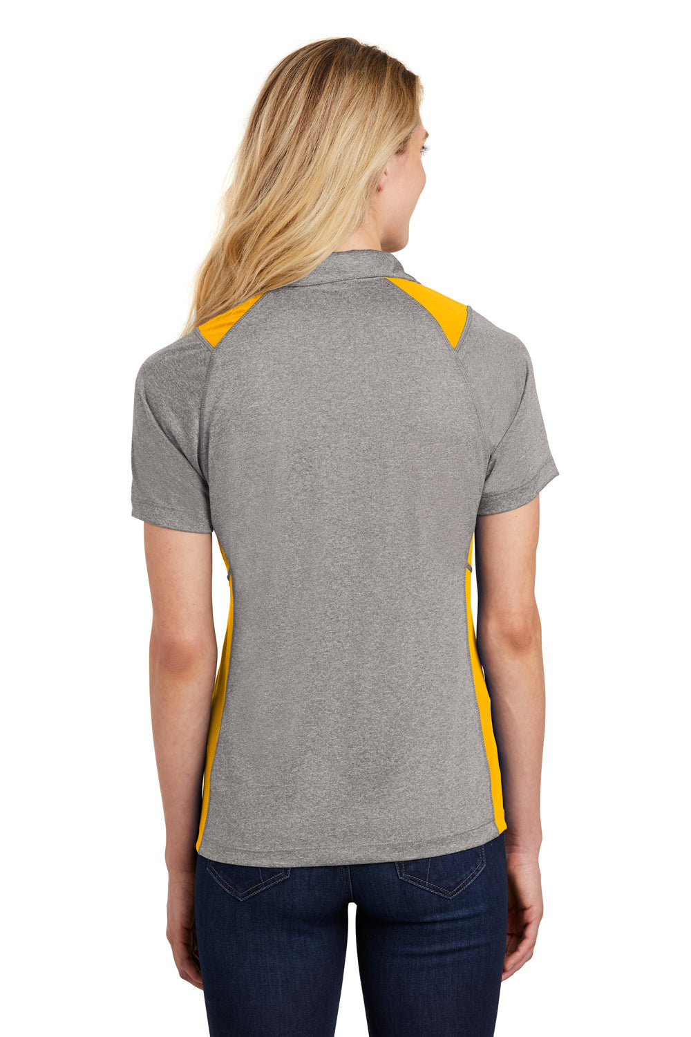 Sport-Tek Womens Heather Contender Moisture Wicking Short Sleeve Polo Shirt - Heather Vintage Grey/Gold