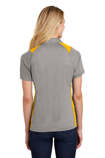 Sport-Tek Womens Heather Contender Moisture Wicking Short Sleeve Polo Shirt - Heather Vintage Grey/Gold