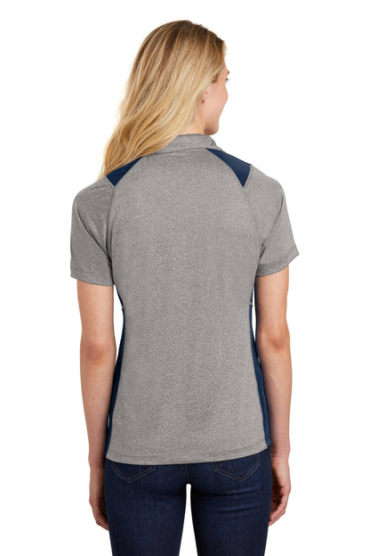 Sport-Tek Womens Heather Contender Moisture Wicking Short Sleeve Polo Shirt - Heather Vintage Grey/True Navy Blue