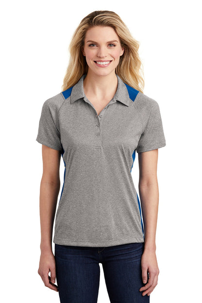 Sport-Tek Womens Heather Contender Moisture Wicking Short Sleeve Polo Shirt - Heather Vintage Grey/Royal Blue - Closeout