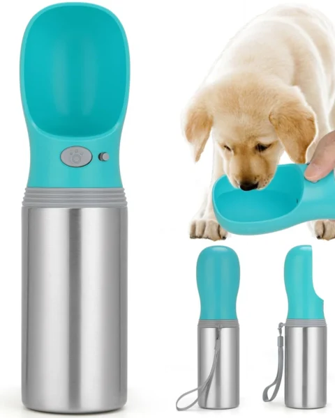 Portable Stainless Steel Dog Water Bottle with Built-In Bowl